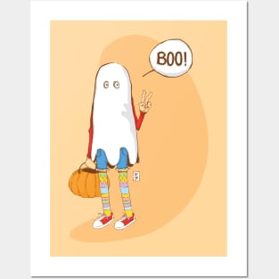 The ghost with cute socks that says "Boo" Posters and Art